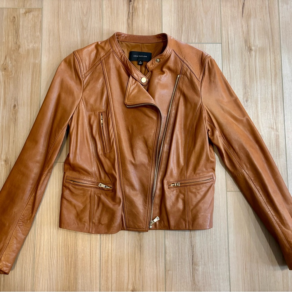 Ann Taylor Women's Brown Leather Moto Jacket
